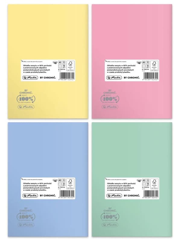 Notebook A5/60 Grid Eco PP Pastelfarver Herlitz 9552746