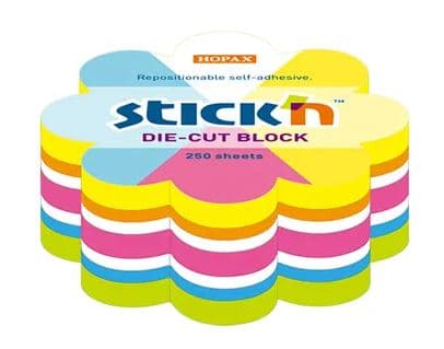 Blomsternotesbog, 67x67mm, bland 5 farver neon+hvid, 250 ark Stickn 21833