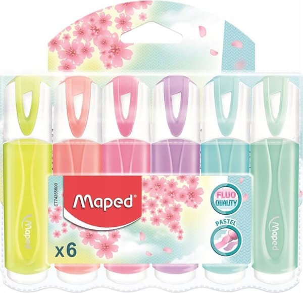 Fluo Peps highlighter pastel mix farve. 6 stk. Mapped kasse 742558