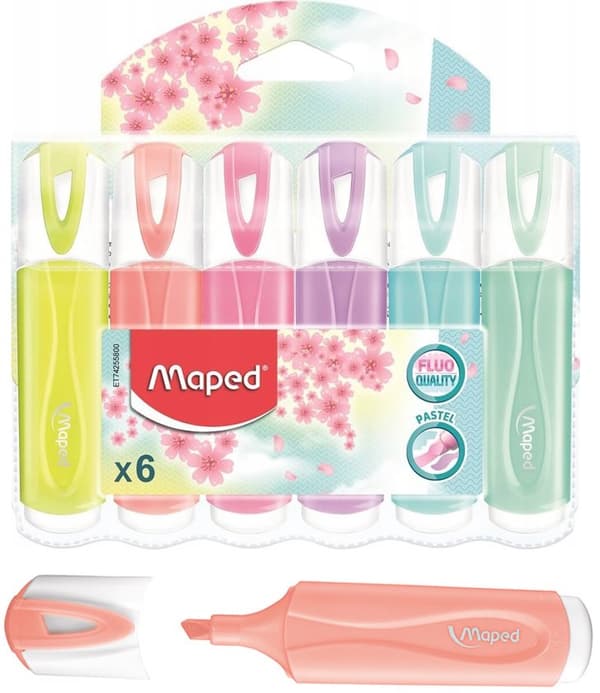 Fluo Peps highlighter pastel mix farve. 6 stk. Mapped kasse 742558