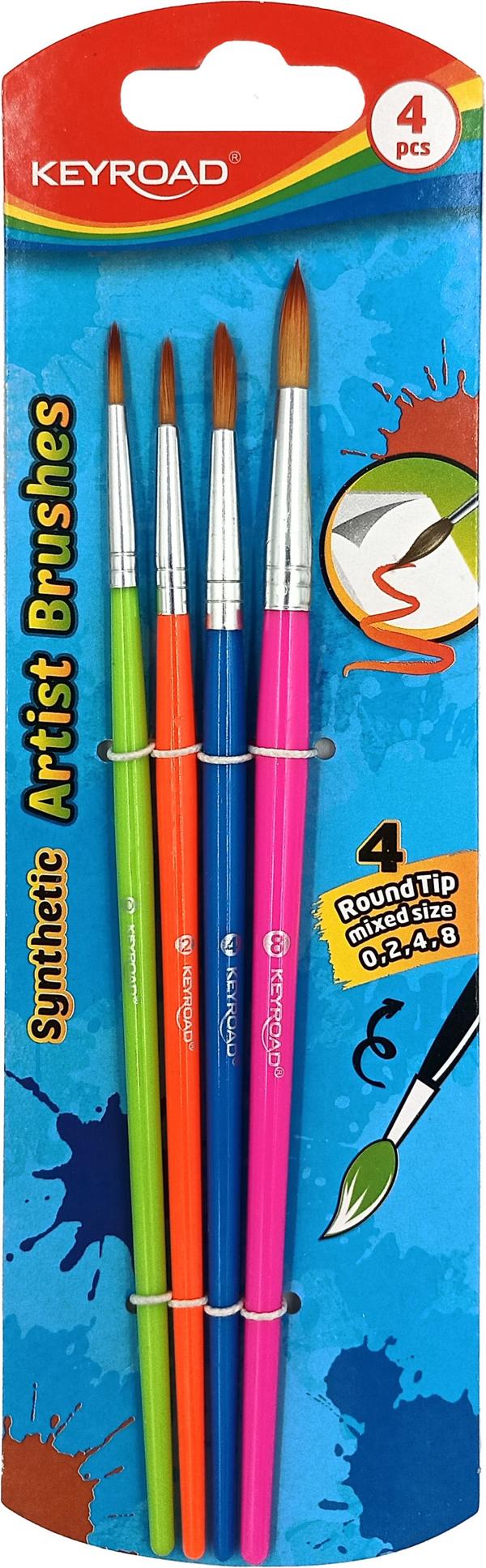 Keyroad Børster Størrelse: 0,2,4,8 Rund Tip 4 stk Blister Mix Farver KR972032