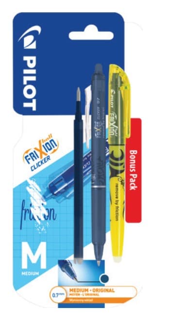 Sæt med Pilot Frixion Cliker 0.7 Navy Blue Kuglepen + Frixion Navy Blue Refill + Frixion Highlighter PIBLRT-FR7-BB+SW+S1
