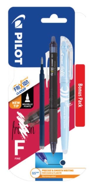 Sæt med Pilot Frixion Cliker 0.5 Navy Blue Kuglepen + Navy Blue Refill + Frixion Highlighter PIBLRT-FRP5-BB+SW+S2