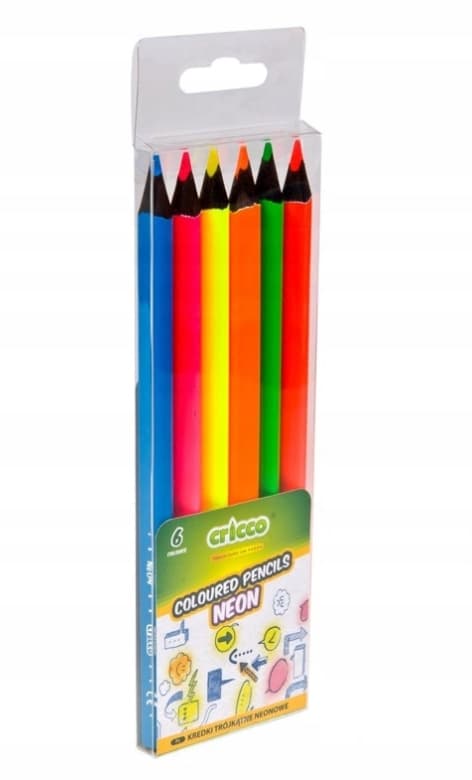 Cricco trekantede blyanter 6 farver sort træ Jumbo NEON etui CR330W6
