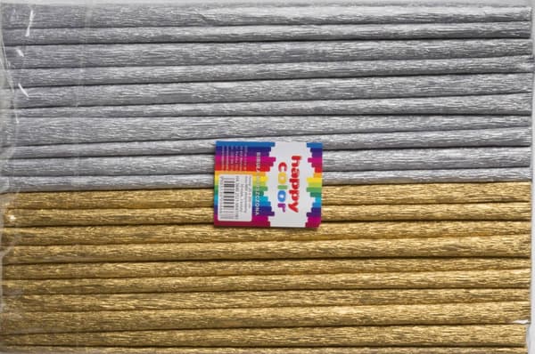 Krøllet silkepapir 25x200 cm 10 ruller Guld/Sølv Happy Color 3640 2521-MIX1181