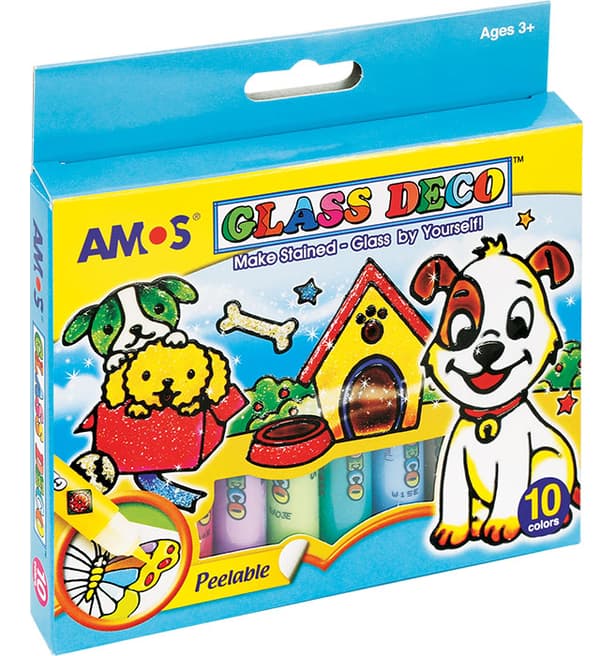 AMOS GD10P10 farvede glasmalinger - 10,5 ml x 10 farver 170-1692