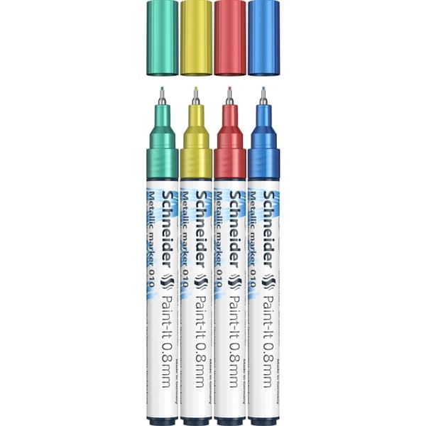 Schneider Paint-It metallisk akrylmarkör 0,8 mm 4 delar - blå, röd, gul, grön