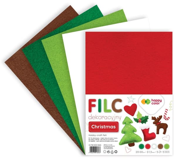 Dekorativ filt 20x30cm, 1,5mm /5 ark/ Christmas Happy Color HA 7120 2030-XMAS