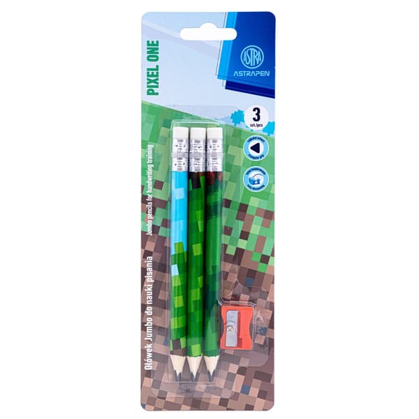 Grafitblyanter trekantede HB jumbo ASTRAKIDS PIXEL ONE + spidser - 3+1 stk. blister 206023901
