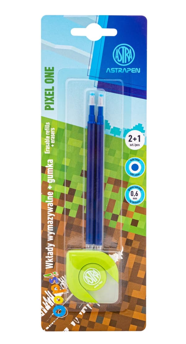 Sletbare refills blå 0,6 mm + viskelæder til sletbare kuglepenne og blyanter ASTRAPEN Ups! PIXEL ONE - 2 +1