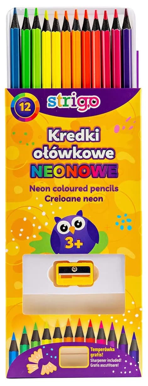 Neon trekantede sekskantede blyanter 12 stk. + Strigo SSC117 skærper