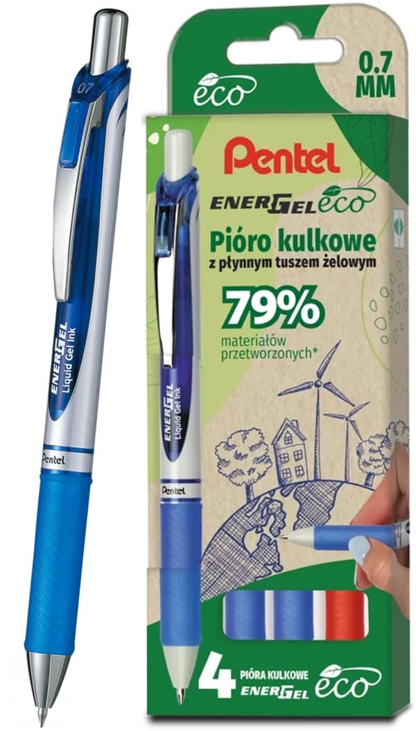Pentel Energel Eco BL77 Kuglepen /sæt med 4/ 3xBlå 1xRød BL77E-ST4BCCC