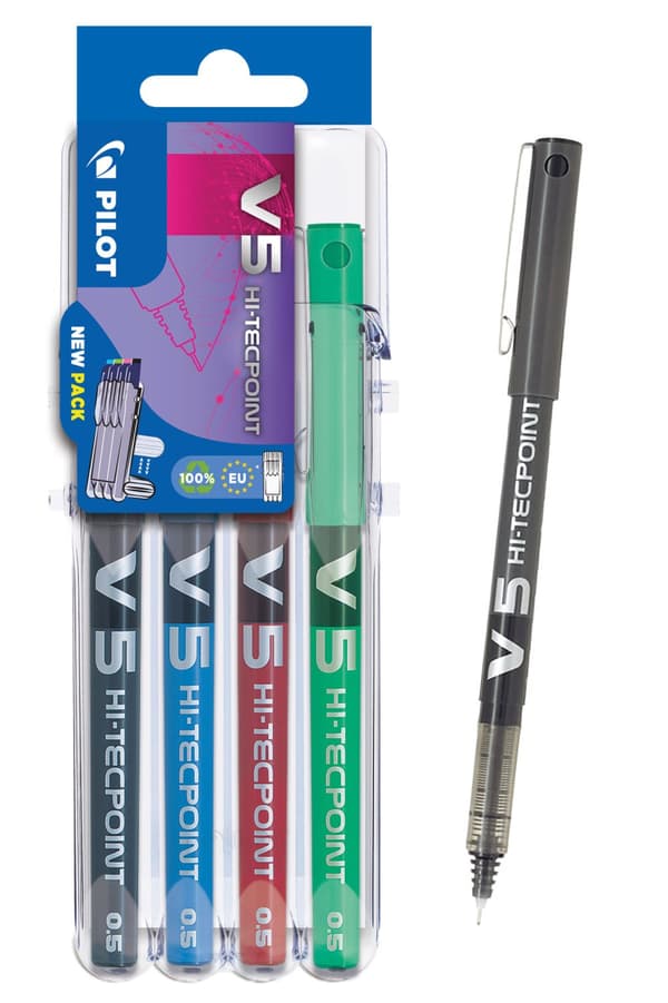 Set med Fineliner PILOT V5 SET x4 färger (SVART/BLÅ/RÖD/GRÖN) PIBX-V5X4 BLRG
