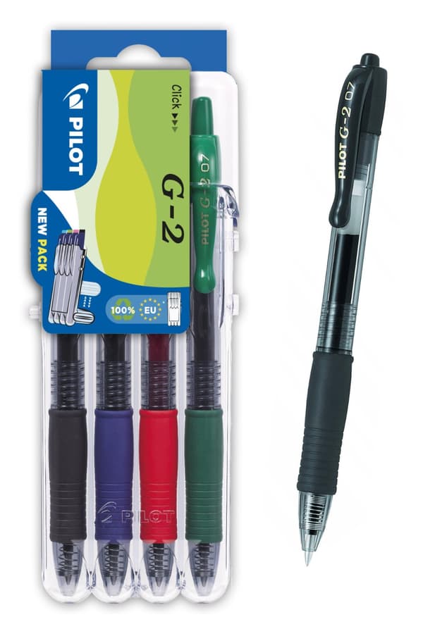 Sæt med pen PILOT G2x4 farver (SORT/BLÅ/RØD/GRØN) PIBLG27X4 BLRG