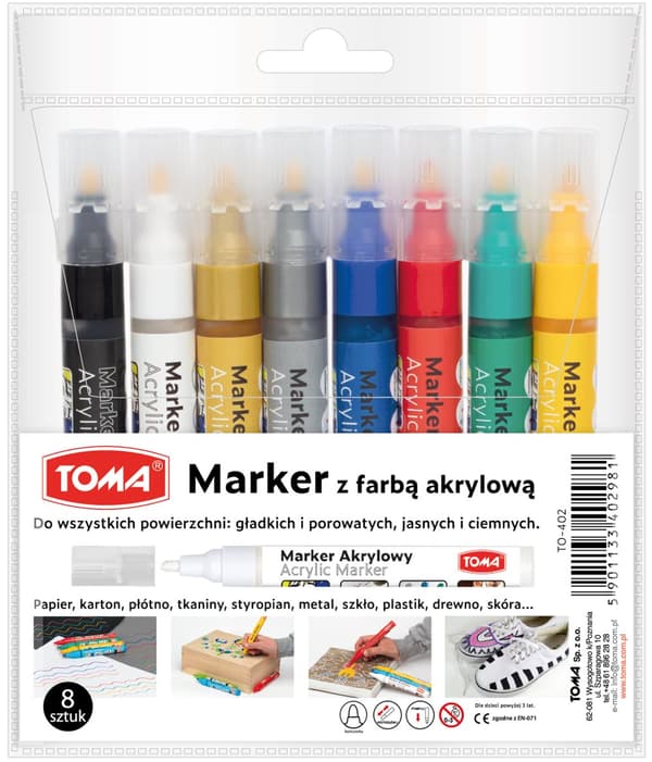 Toma Akryl Marker 402 Rundt Sæt Blandingsfarver 8 styk TO-40298