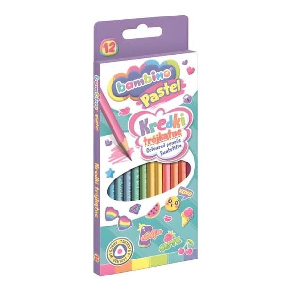 Trekantede skoleblyanter 12 farver PASTEL Bambino