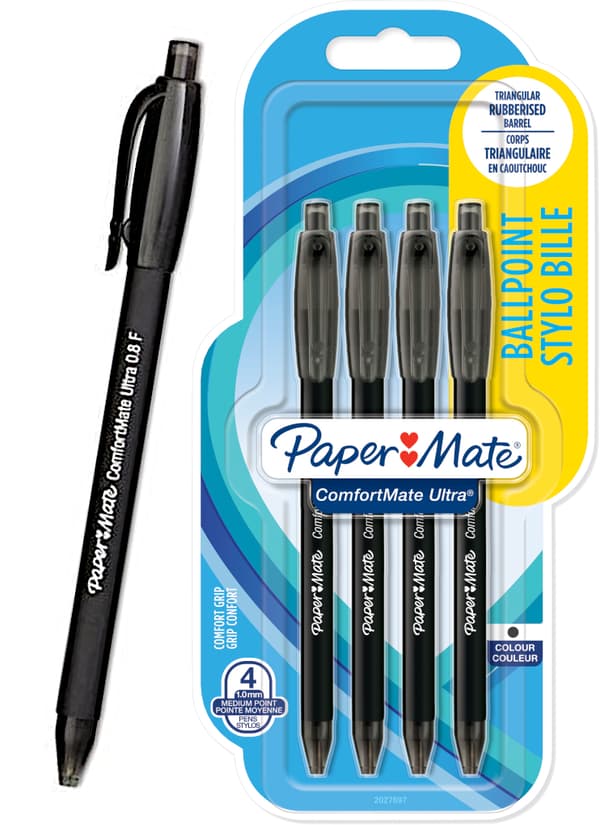 Paper Mate Comfortable Ultra Black 4 kuglepen på blister 2027697