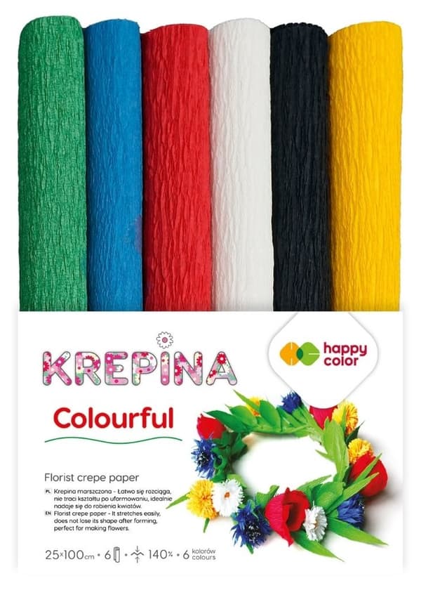 Crepepapir 25x100cm Mix Farverig 6 farver Happy Color HA 36502510-MIX C
