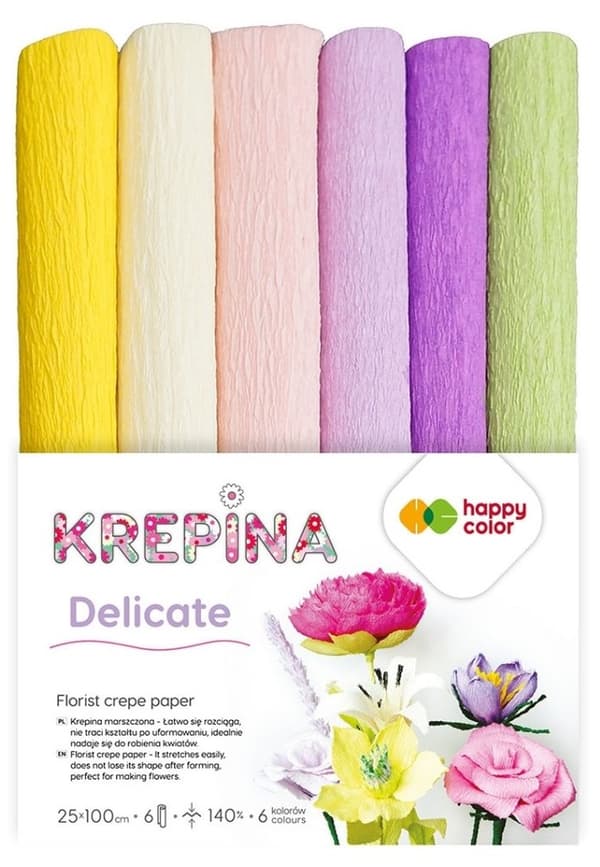 Kreppipaperi 25x100cm Mix Delicate 6 väriä Happy Color HA 36502510-MIX D
