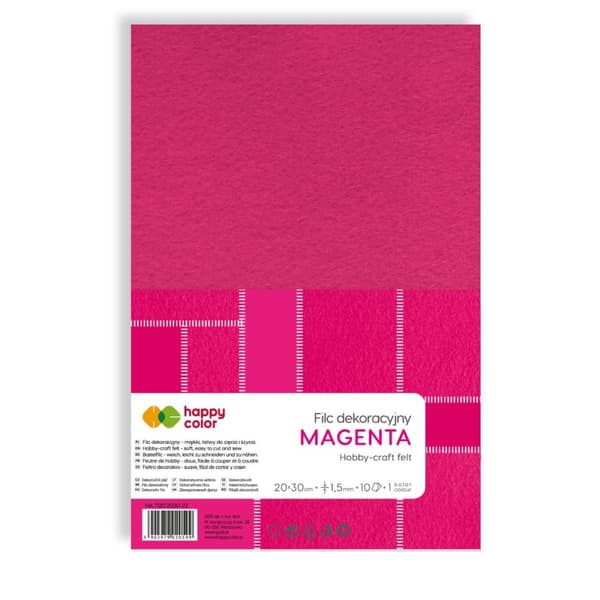 Dekorativ filt 20x30 cm, 1,5 mm /10 ark/ Magenta Happy Color