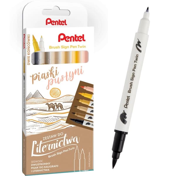 Børsteskiltpen Twin Desert Sands bogstavsæt 6 stykker SESW30C-ST6PPPL Pentel