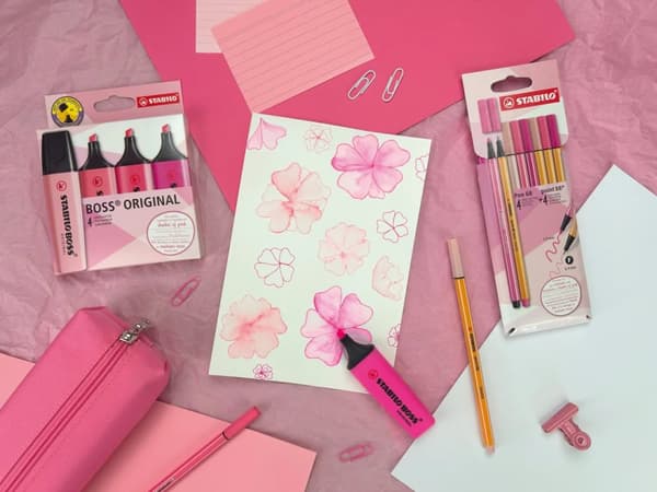 STABILO BOSS ORIGINAL Highlighter-fodral 4 st. Rosa Edition D70/4-6-1