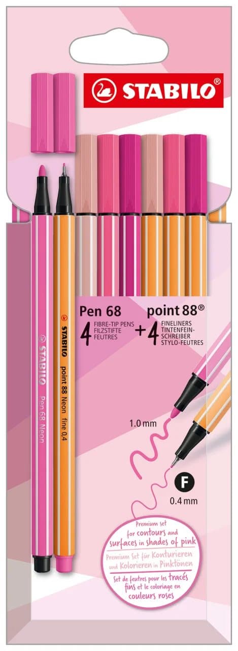 Stabilo Pen 68 poäng 88 Etui Rosa D/87-3576 Fineliner Set