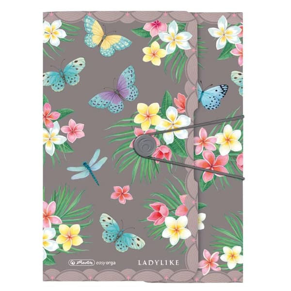Tegnemappe PP A4 med gummibånd Ladylike sommerfugle Herlitz 50044009