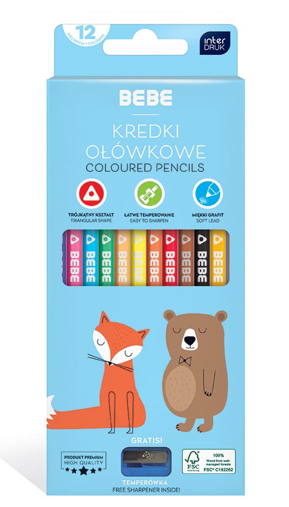 Lyijykynät teroittimella 12 väriä BB Kids Interdruk