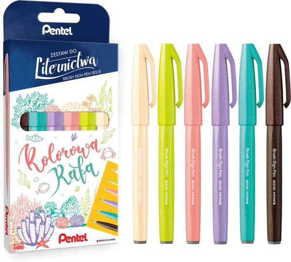Penseltegn Pen bogstavsæt 6 farver Farverig Rafa SES15C-ST6DEFFKVPL Pentel