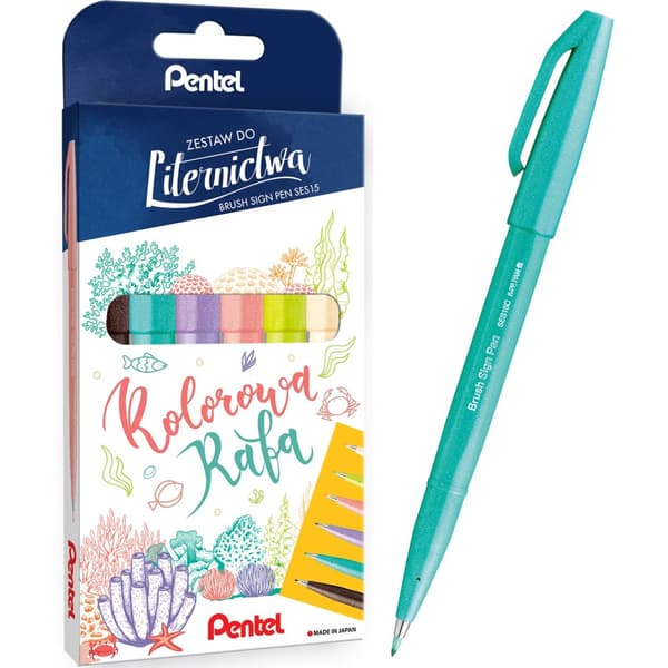 Penseltegn Pen bogstavsæt 6 farver Farverig Rafa SES15C-ST6DEFFKVPL Pentel