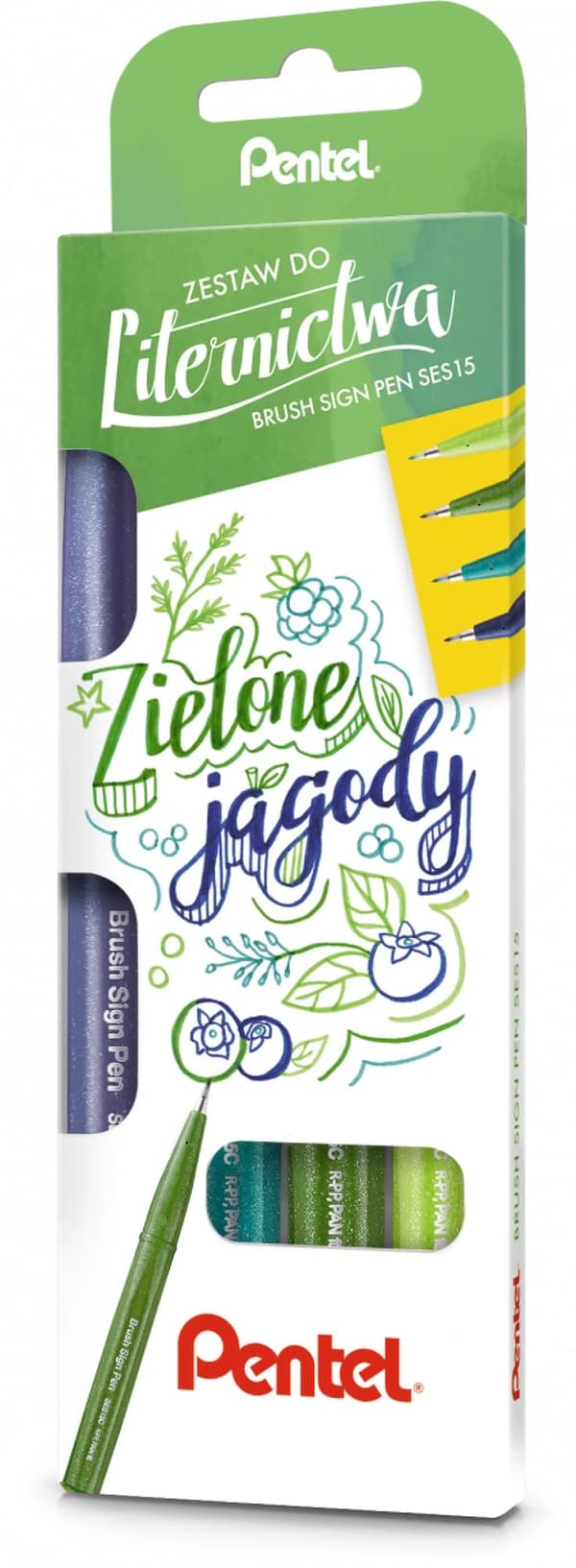 Penselskylt Penna Bokstäver Set Gröna bär 4 färger SES15C-ST4CADDKPL Pentel