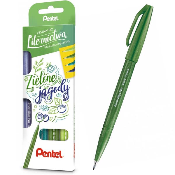 Penselskylt Penna Bokstäver Set Gröna bär 4 färger SES15C-ST4CADDKPL Pentel