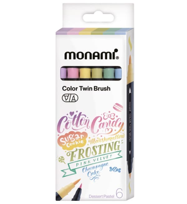 Dobbeltsidet børstespidsmarkører Farve Twin Brush 6 Kol. DESSERT PASTEL Monami (2051009507)