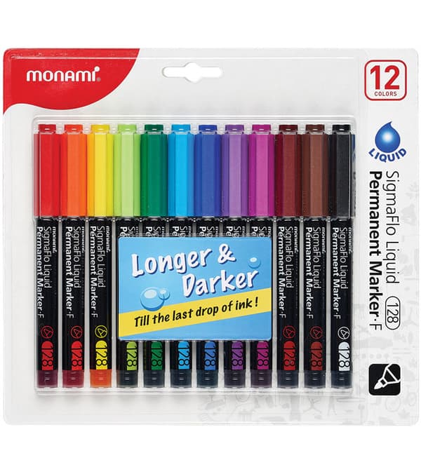 Sigmaflo Permanent Marker F 128 12 färger Monami (2080135703)