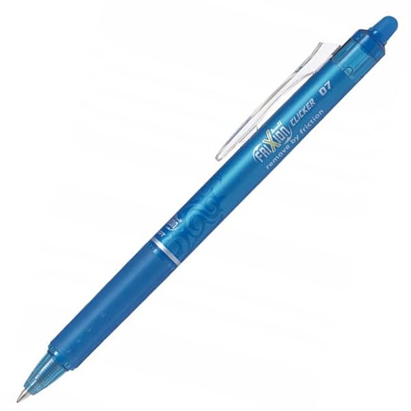 Pilot Frixion Clicker Automatisk kuglepen lyseblå 0,7 med viskelæder BLRT-FR7-LB