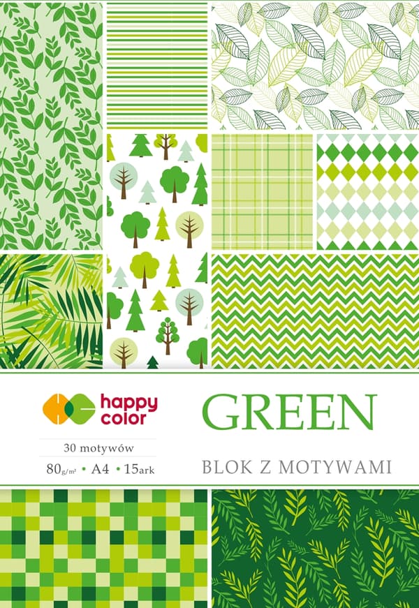 A4 Grönt block 30 Motiv /15 ark/ Happy Color 80g/m2