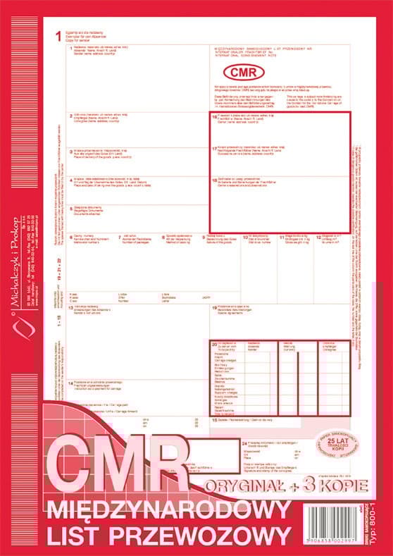CMR blankett Internationell A4 fraktsedel /S 1+3/ Michalczyk 800-1