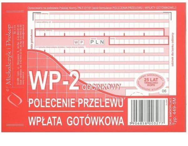 Överföringsorderformulär Kontantinsättning WP-2