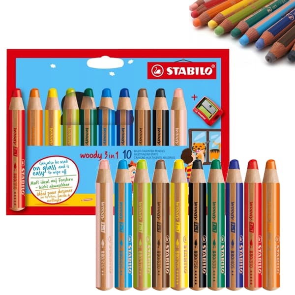 Stabilo Woody 3-i-1 pennor 10 st + Vässare 880/10-2