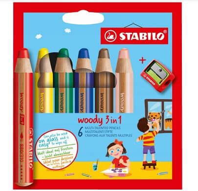 Stabilo Woody 3-i-1 pennor 6 delar + vässare 8806-2