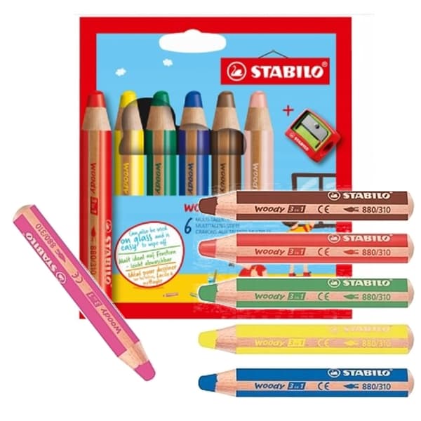 Stabilo Woody 3-i-1 blyanter 6 stykker + spidser 8806-2