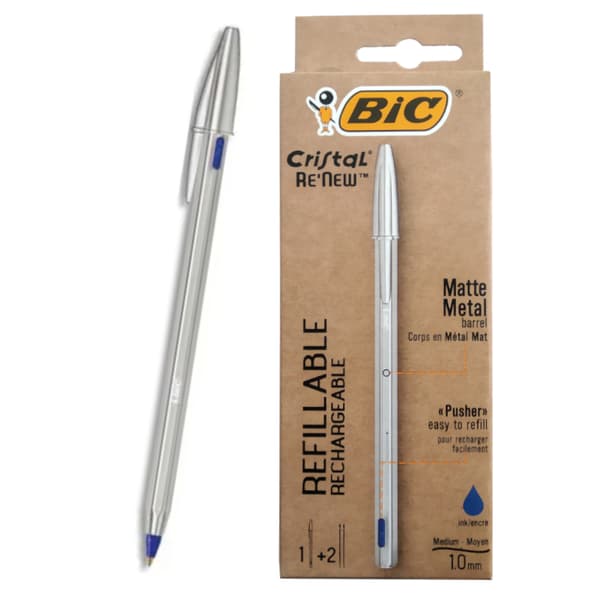 Bic Cristal Re'New Blue Kulspetspenna /1 penna + 2 refills/