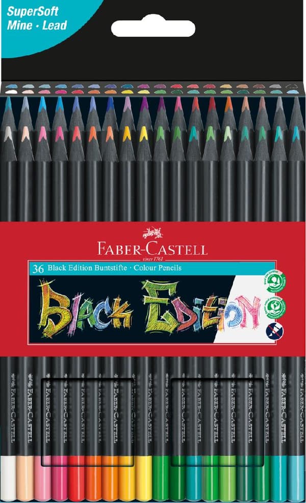 FABER-CASTELL trekantede blyanter BLACK EDITION 36 farver 116436FC