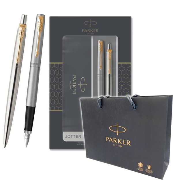 Parker Jotter Stainless Steel GT Silver-Guld Set (Reservoarpenna + Kulspetspenna) 2093257