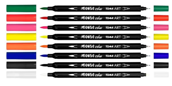 Toma Art Manga väri kaksipuoliset tussit 7 väriä + tehosekoitin TO-592
