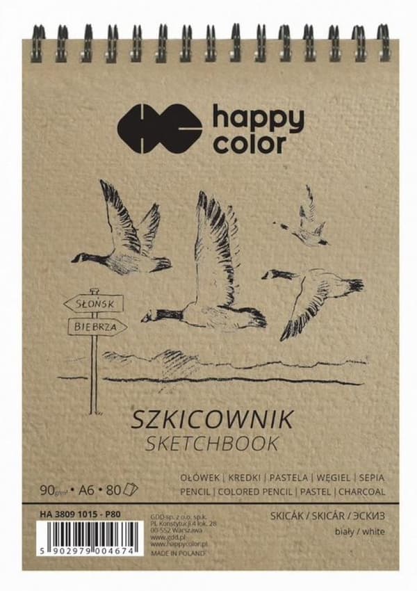 Skitsebog Spiralfugle A6 Hvid 80 ark 80/90g Happy Color HA-3809-1015-p80