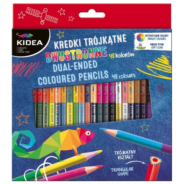 Kidea trekantede dobbeltsidede blyanter 24 stk. 48 farver KTD48KKA