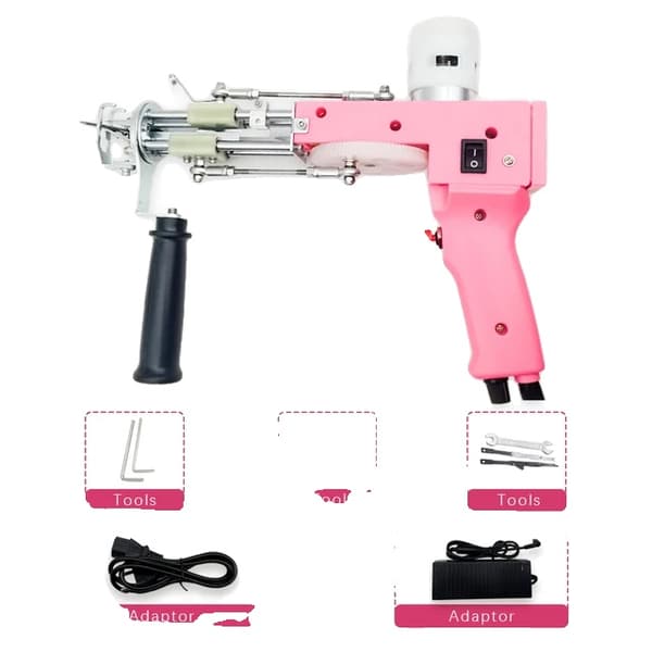 Tuftingpistol, 2-i-1-funktionalitet, justerbara högarhöjder,rosa 2-i-1