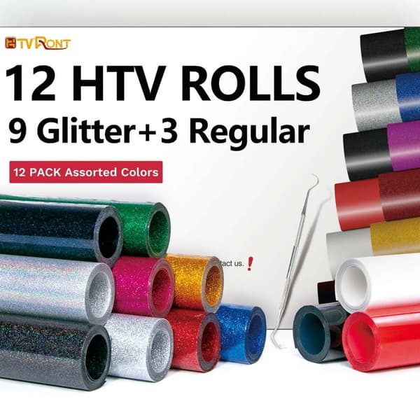 Varmeoverførselsvinyl, 10inX5ft størrelse, 12 farver assorteret, egnet til forskellige stoffer,9 glimmer 3 solid, 10inX5ft(25X150cm)